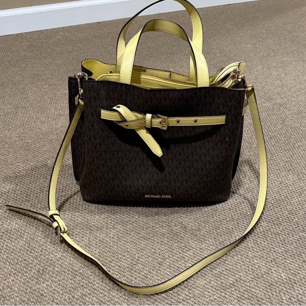Michael Kors Dark Brown and Yellow Satchel